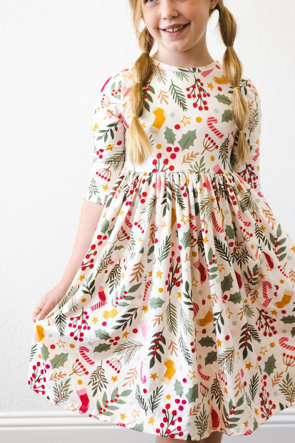 holly-jolly-christmas-3-4-sleeve-pocket-twirl-dress Mila & Rose - Sophia's StyleTwirl Pocket Dress 3/4-1